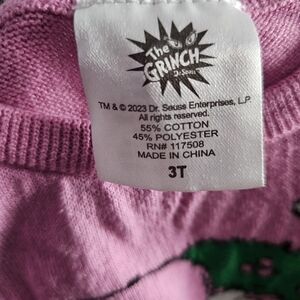 Toddler girl The Grinch pink/white sweater